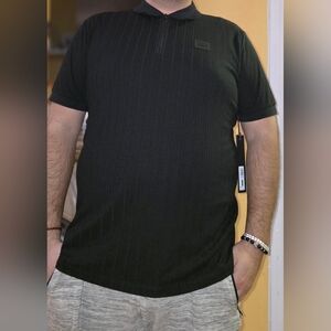 Karl Lagerfeld Black Textured Polo Shirt